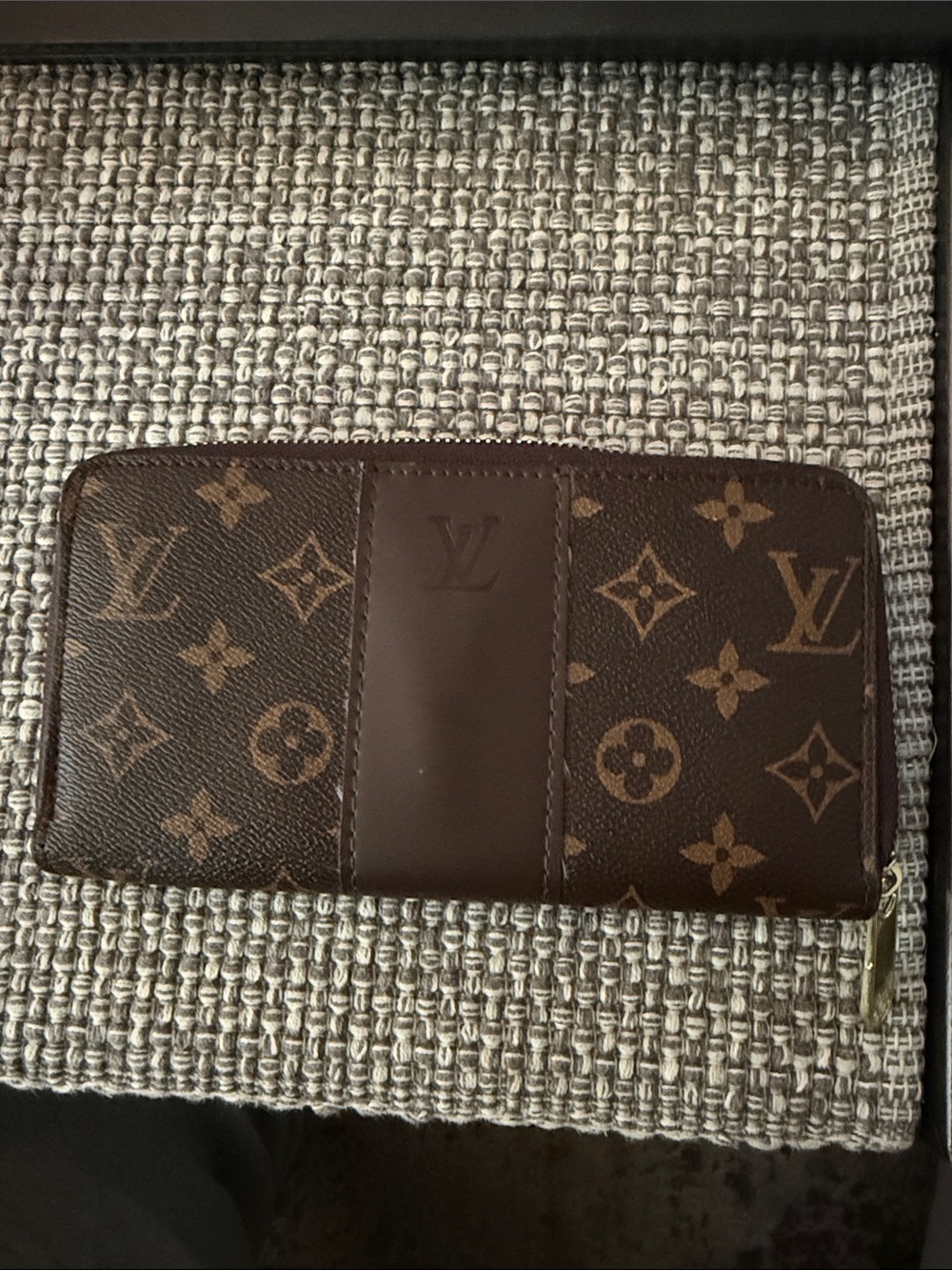 Brown Zip Wallet with Center Logo Panel